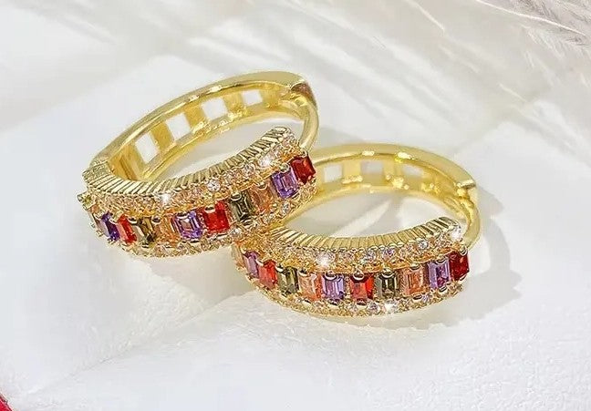 Vintage Style 18 ct Gold Plated Earrings Multi Gemstone