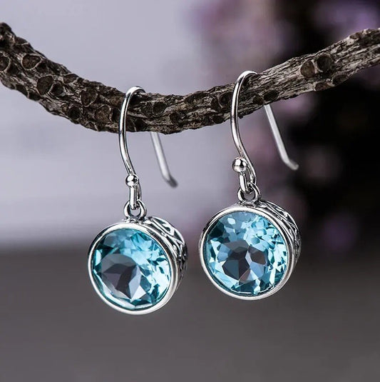Vintage Style Silver Plated Earrings Aquamarine