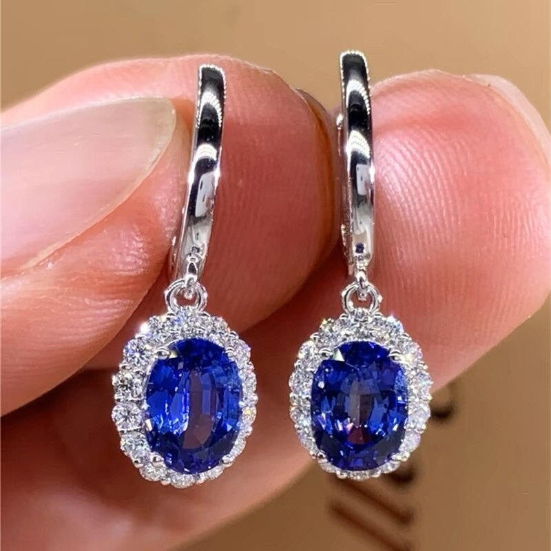 Vintage Style Silver Plated Earrings Diamonds Sapphire