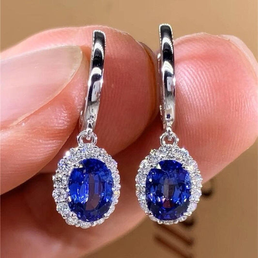 Vintage Style Silver Plated Earrings Diamonds Sapphire