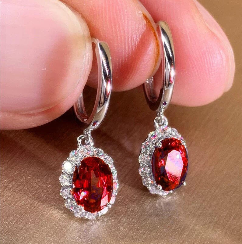 Vintage Style Silver Plated Earrings Diamonds Ruby