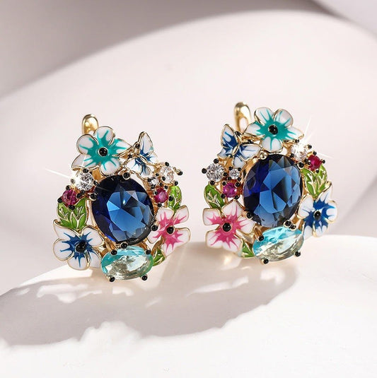 Vintage Style 18 ct Gold Plated Earrings Multi Gemstone