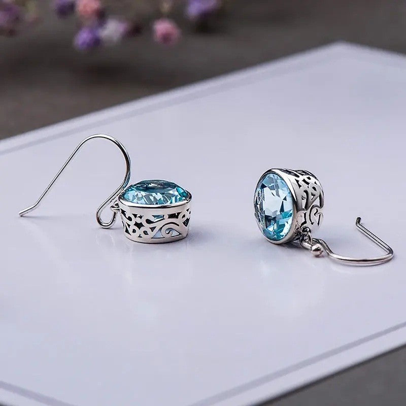 Vintage Style Silver Plated Earrings Aquamarine