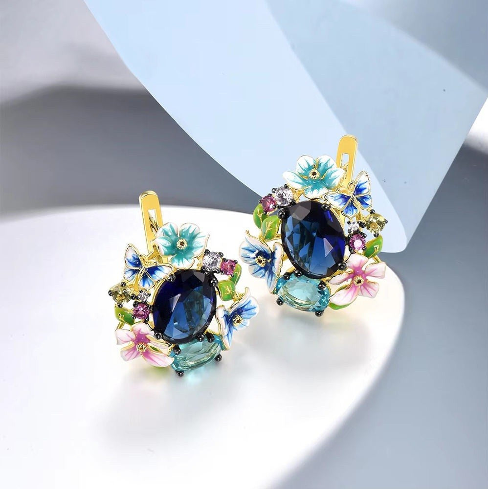 Vintage Style 18 ct Gold Plated Earrings Multi Gemstone