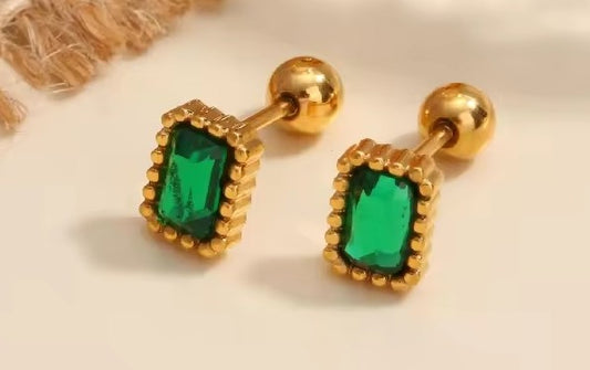 18 ct Gold Plated Earrings Emerald Finish