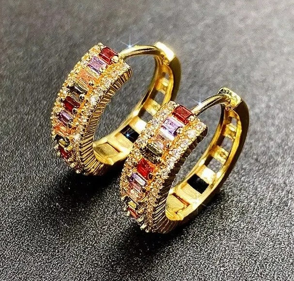 Vintage Style 18 ct Gold Plated Earrings Multi Gemstone