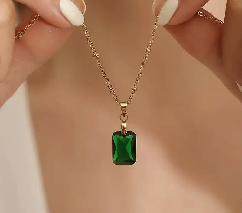 18 ct Gold Plated Necklace Emerald