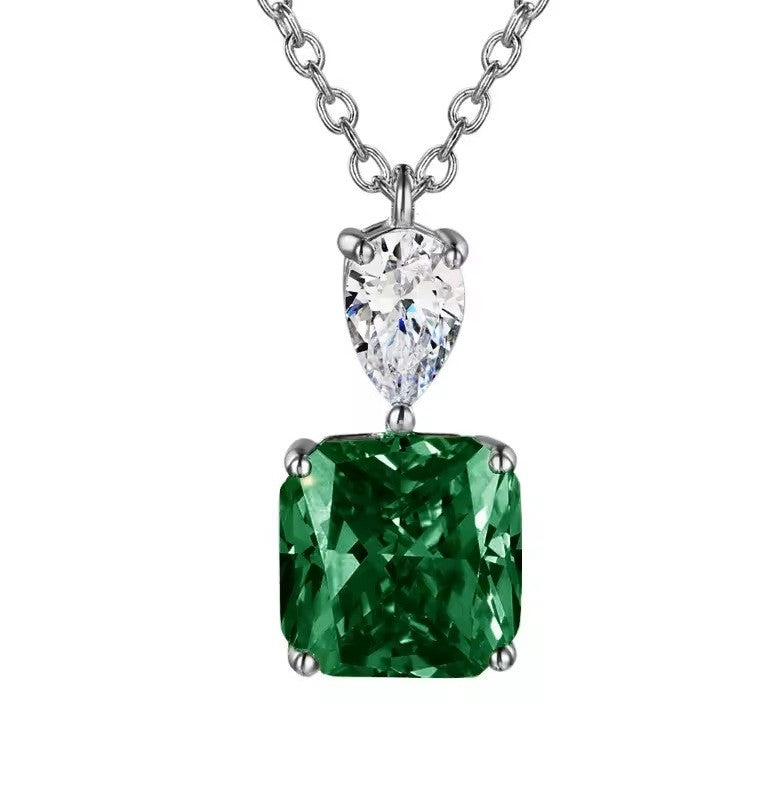 Vintage Style Silver Plated Necklace Emerald Diamond
