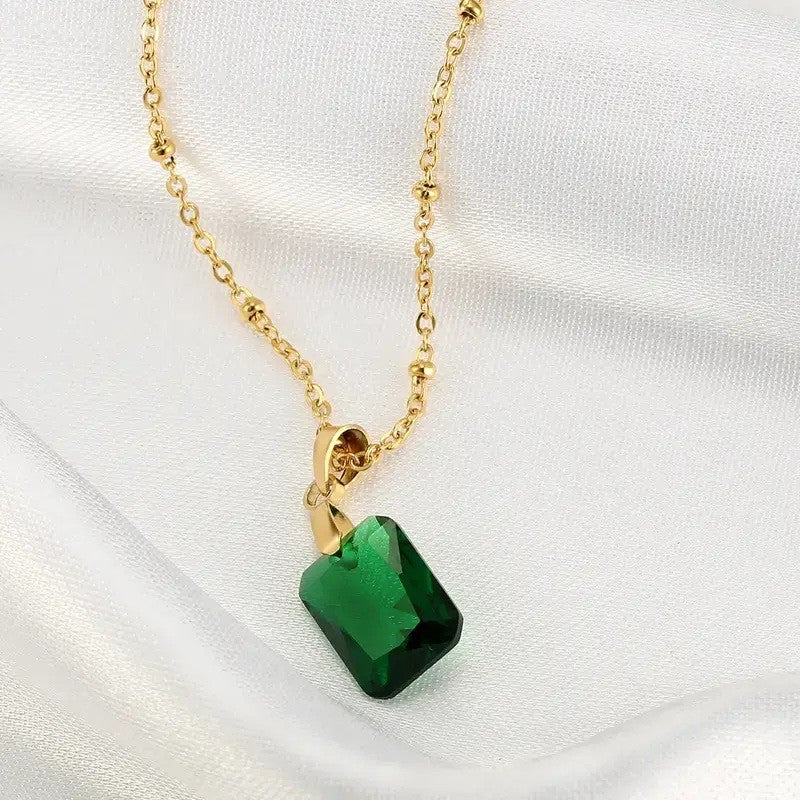 18 ct Gold Plated Necklace Emerald