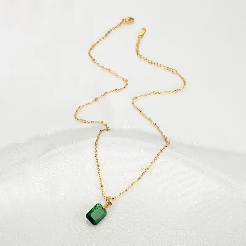18 ct Gold Plated Necklace Emerald